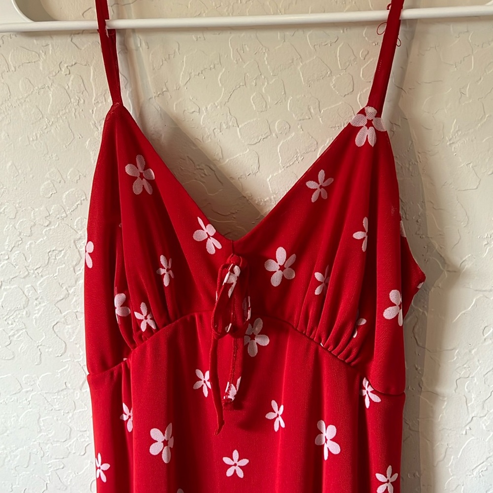 Red ditsy floral dress